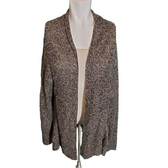 Eileen Fisher Linen Long Sleeve Open Front Cardigan Sweater Black/White Sz 3x - Picture 1 of 7